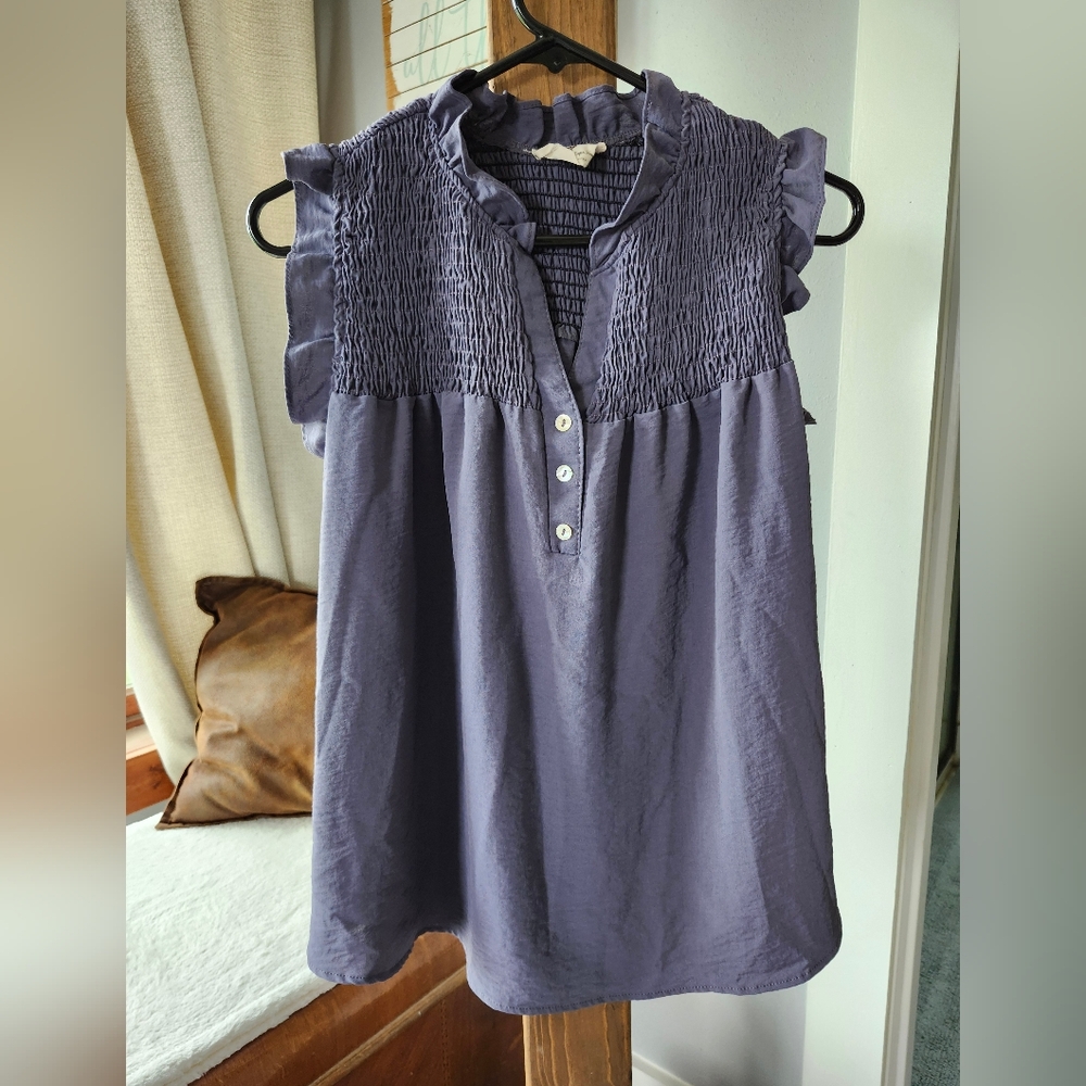 Les Amis Dark Purple Gathered Ruffle Tank, Size M